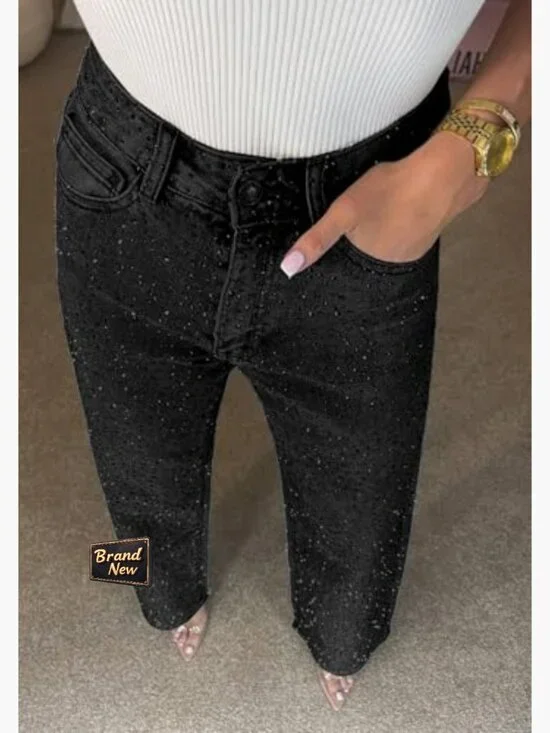 Baggy Sparkle Wide Leg Jeans Rhinestone Denim Pants Women Trendy
